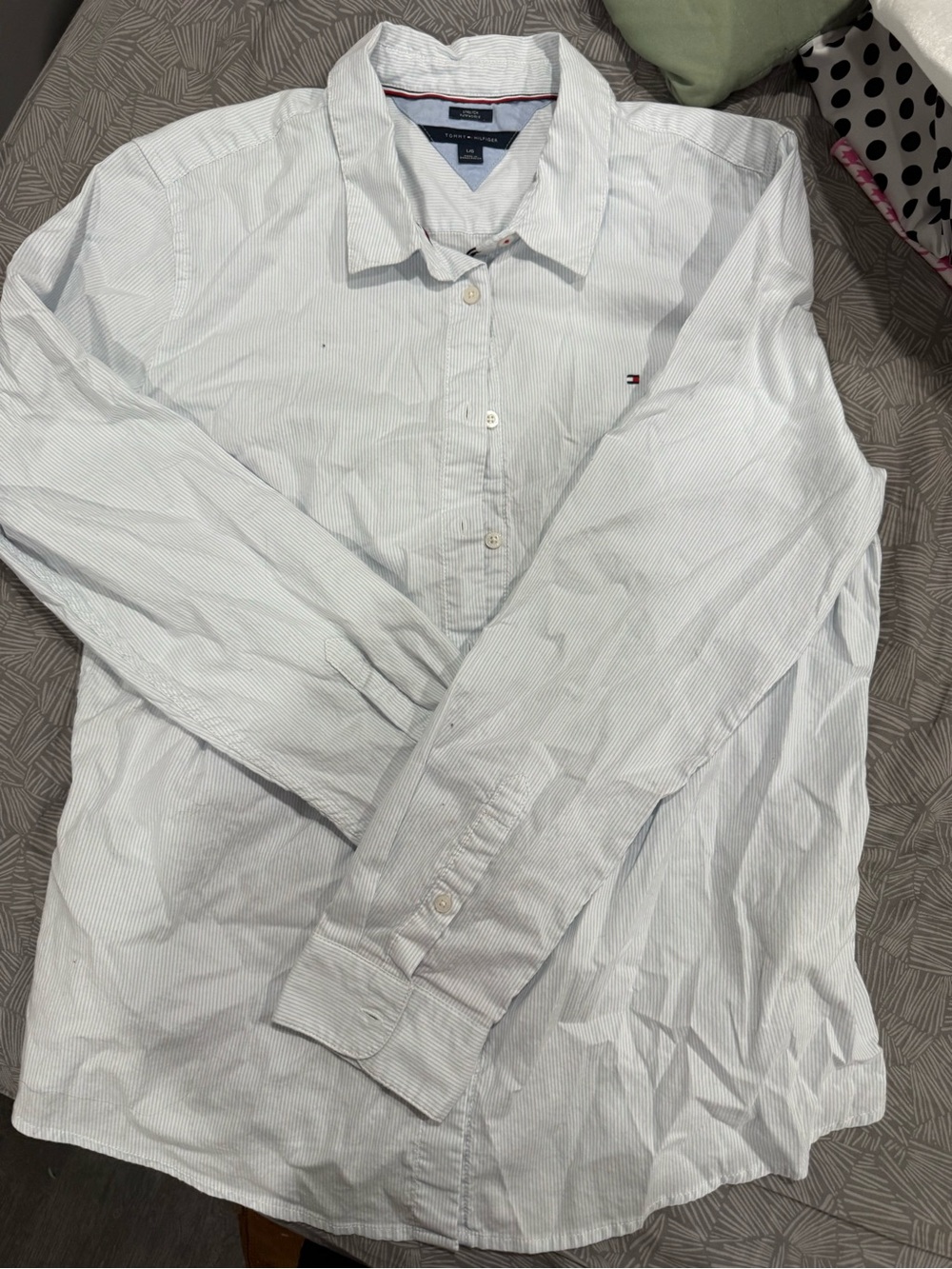 Tommy Hilfiger White Light Blue Pinstripe Dress Shirt